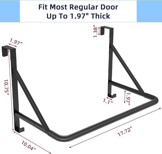 Over The Door Clothes Hanger Rod, Metal Over The Door Hanger for Coat, Clothes Drying Rack for Door for Laundry, Bedroom, Washroom, Fits Door Up to 1.97", Black