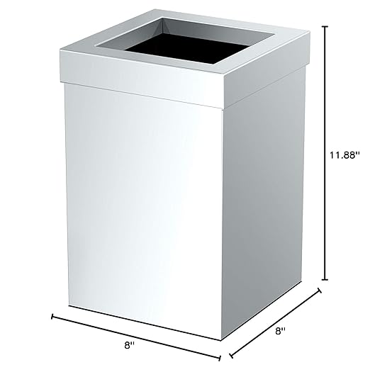 Gatco Small Bathroom Trash Can With Lid, Square 3 Gallon Stainless Steel Wastebasket, Under Sink, Chrome, For Bathroom, Bedroom, Office (1913)