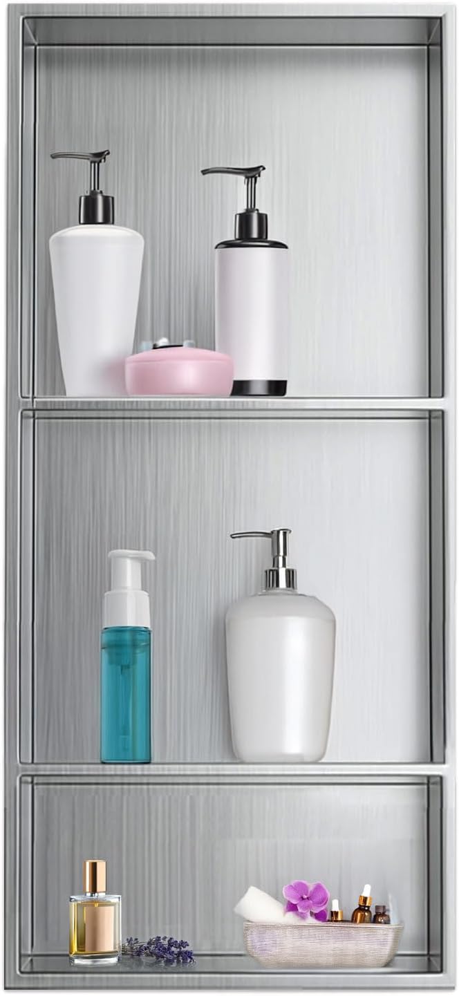 Shower Niche, Stainless Steel Elegant Bathroom Niche, No Tile Needed Recessed Shower Shelf Organizer for Storage
