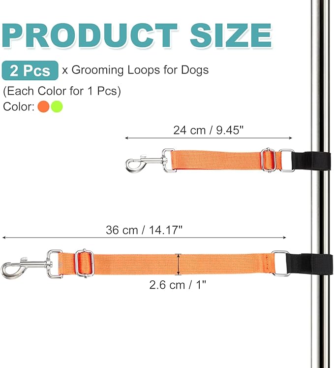 Dog Grooming Loop, Dog Grooming Harness Table Arm Accessories Adjustable Secure Stable Extender Bathing Restraint Leashes (Fluorescent Green/Orange, 2 Pcs), for Pet Bathing