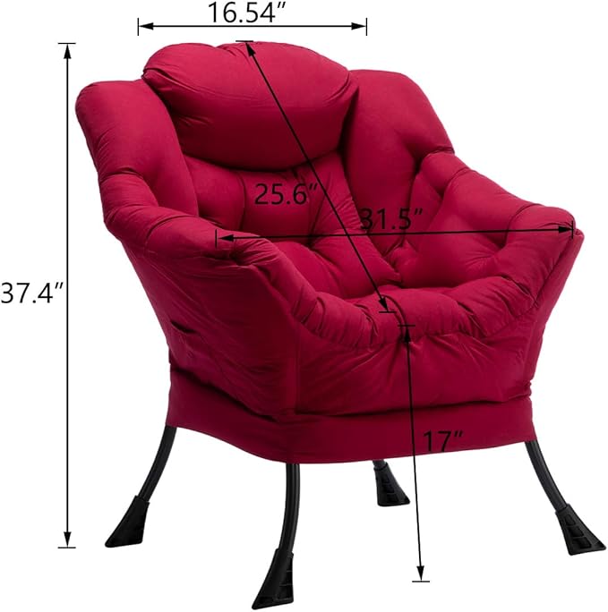 HollyHOME Lazy Chair with Armrest and Side Pocket, Comfy Accent Lounge Chair,Leisure Sofa Armchair for Living Room, Bedroom, Dorm, or Small Spaces, Oversized Reading Sofa Chair, Burgundy