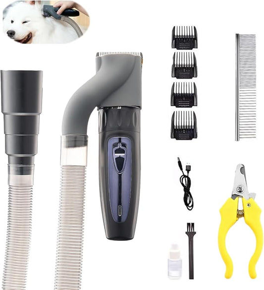 NebulaBloom 2-in-1 Pet Grooming Clipper wtih Vacuum Connector, Professional Hair Trimmer with Vacuum Collection System, 2-Speed Quiet Dog Grooming Kit,Cordless Trimmer Shaver for Dogs and Cats