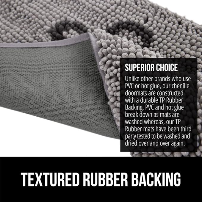 GORILLA GRIP SoakSTOPPER Dog Door Mat, 48x30 Machine Washable Rug Absorbent Doormat Captures Moisture Mud Dirt, Quick Dry Soft Chenille Entryway Rugs Indoor Entrance Mats for Dog Paws, Paw Grey