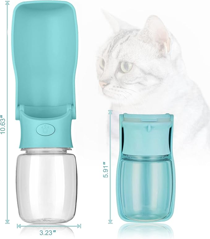 Portable Dog Water Bottle, 2in1 Foldable Water Bottle Bowl for Pets Puppy Small Medium Large Dogs, Leak Proof Water Dispenser Drinking Cup for Walking Hiking Travel, Dog Accessories (Blue,12oz)