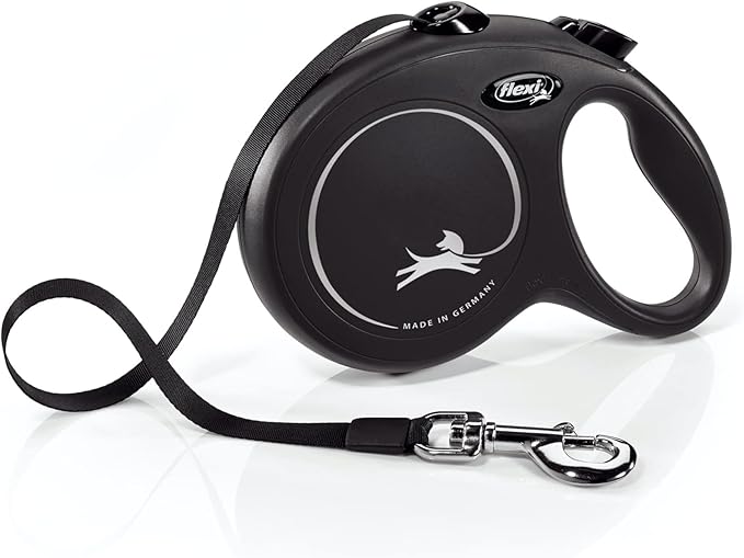 FLEXI New Classic Tape Retractable Dog Leash for Large Dogs Upto 110 lbs. – 16 ft., Black | Tangle Free Pet Walking Leash with One-Handed Brake, Pause, Lock|German Quality Product