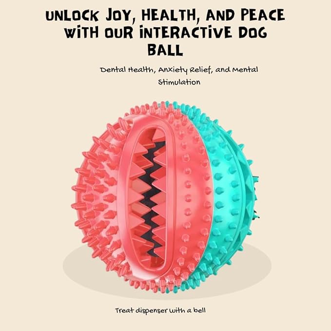 Interactive Dog Ball with Bell for Aggressive Chewers and Seperation Anxiety. Dog Toothbrush. Toy for Teething Puppys. Color May Vary