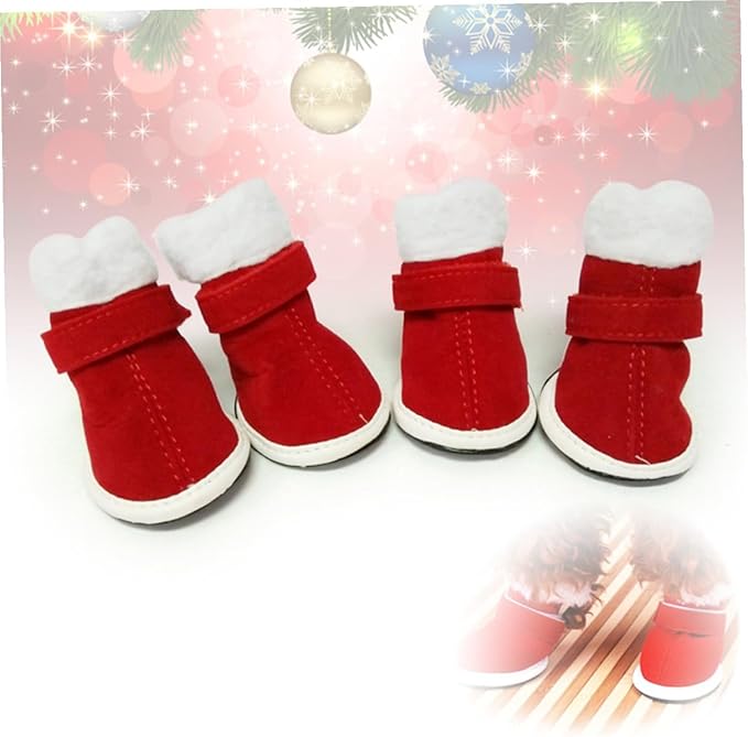 4Pcs Pet Dog Winter Shoes Red Windproof Booties Anti-Slip Paw Protectors for Dogs Outdoor Snow Mud Protection
