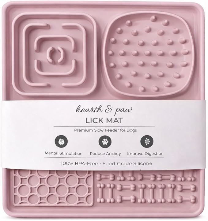 Hearth & Paw Silicone Lick Mat for Dogs – Slow Feeder & Enrichment Mat, Food-Grade 100% BPA-Free Silicone, Mental Stimulation,Better Digestions, Anxiety Relief, Multiple Colors Available (Blush Pink)