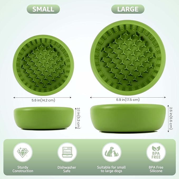 Dog Lick Bowl, ZOURYNUA Non-Slip Slow Feeder Dog Bowls, Enrichment Licking Mat for Distraction, Anxiety Relief Treat Dispenser Freezer, BPA Free Silicone & Dishwasher Safe (Green, Large)