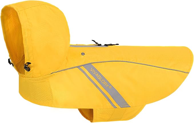 VIVAGLORY Wetoff Dog Raincoat, Rain Coat for Dog All Seasons Adventure, Rain Jacket with Harness Hole & Hood, Reflective Lightweight Waterproof for Doggy & Puppy, L, Yellow