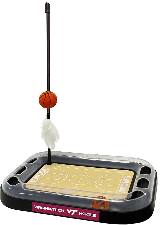 Cat Scratch Toy NCAA VIRGINIA TECH Hokies REVERSIBLE Basketball Court Felt/Cardboard Cat Scratcher Toy. Interactive Cat Ball Bell in Tracks. 6-in-1 CAT TOY Cat Wand Poll CATNIP-FILLED Plush Basketball