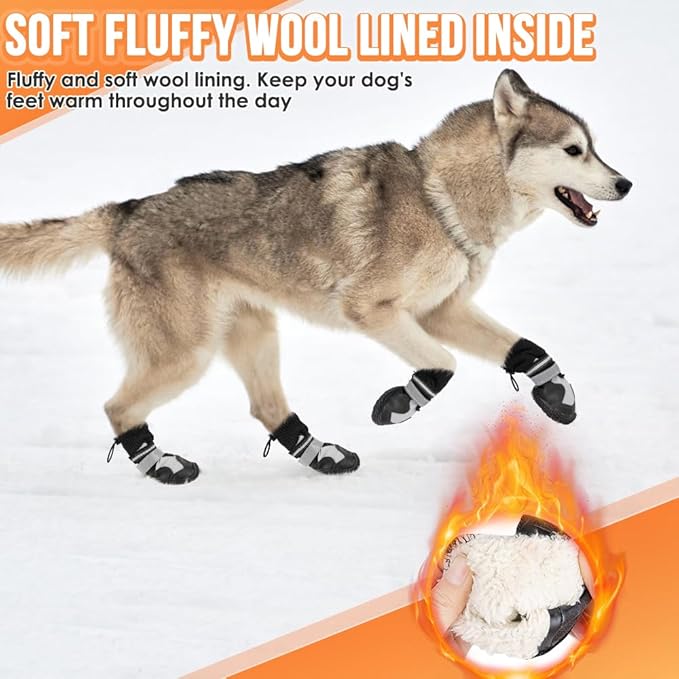 Lukovee Dog Shoes - Waterproof Warm Fleece Lined Dog Booties for Small Medium Large Dogs, Non-Slip Adjustable Dog Boot for Winter Cold Weather (HX,Size 6)