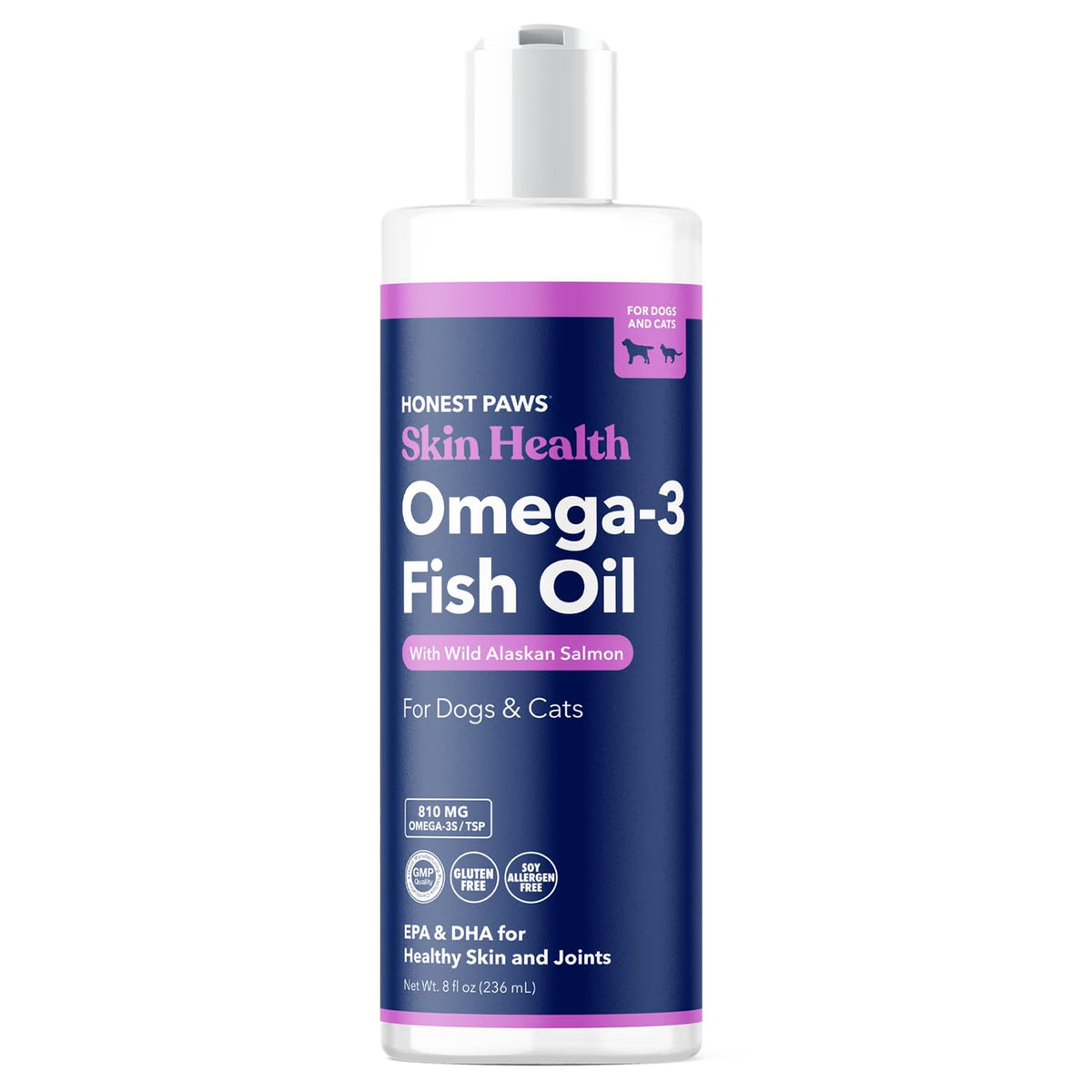 Honest Paws Salmon Oil for Dogs - Omega 3 Wild Alaskan Salmon Fish Oil - Healthy Skin, Joints, Nutritional Support, Shiny Coat - Fatty Acid, Pollock Oil - Sustainably Sourced - 8 Oz