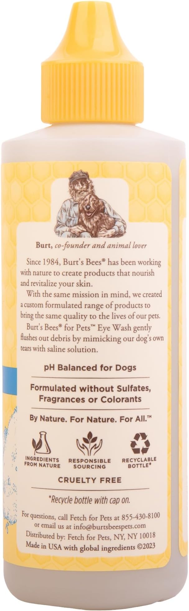 Burt's Bees for Pets Dog Eye Wash with Saline Solution, Gentle Eye Cleaner for Dogs and Puppies, Tear Stain and Debris Rinse for Sensitive Eyes, Natural Origin Formula, 4 Fl Oz - 24 Pack