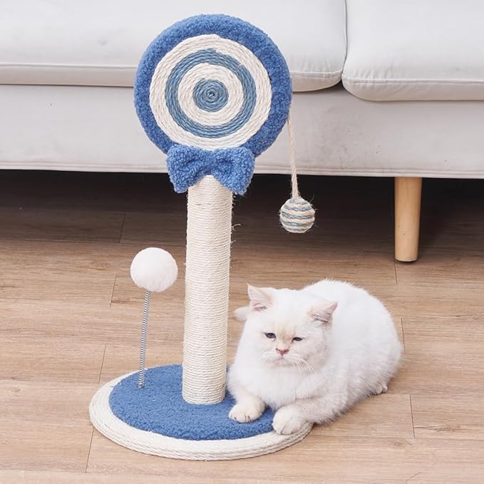 Kitten Kitty Cat Scratching Post Pole Scratcher Cute Sisal Rope Toy Indoor Scratch Mini Blue Decorative Accessories Small Lollipop Post Hanging Ball Decor Play Essentials Necessities Christmas