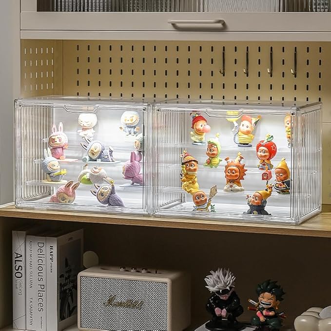 4 Tiers Clear Display Case for Figures with Lights, Acrylic Storage Organizers Box with Magnetic Door, Large Dustproof Showcase for Collectibles Action Figure