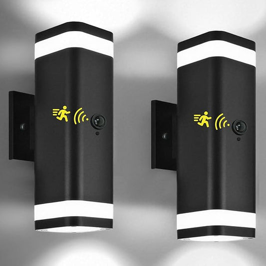 wowlite 2 Pack Motion Sensor Outdoor Wall Lights, Dusk to Dawn Outdoor Lighting Fixtures with GU10 Bulbs Included, Up and Down Black Exterior Light Fixtures for House Porch Garage, ETL Listed