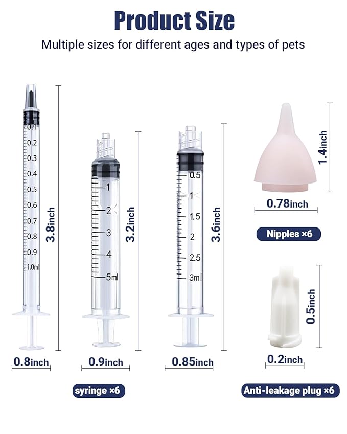 Pet Nursing Bottle, Nursing Bottle Kits, Kitten Bottle Feeding Kit, Suitable for Feeding Newborn Puppy, Kitten, Squirrel, Hamster, Bunny, 1 Milk Bottles, 6 Pet Nipple