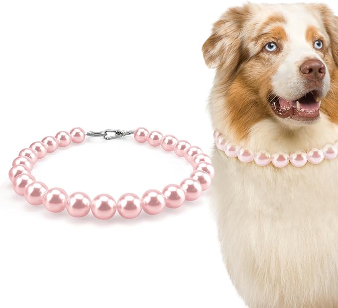 KUDES Chunky Pearl Dog Necklace (Beads 20mm),Elegant Classic Super Big Pearl Collar Necklace Accessories for Medium Large Dogs Occasions and Gatherings (Pink, 4XL(Neck Girth 22.5''-25''))