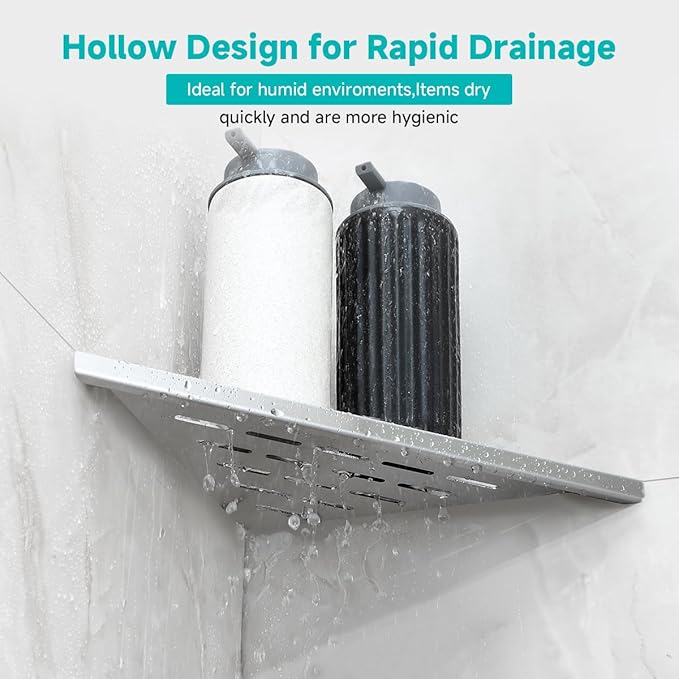 2-Pack 10" Wall Mounted Corner Shower Shelf - No Drilling Recessed Bathroom Shelves, Triangular Shower Caddy Organizer, Rustproof Stainless Steel Shower Shelves for Tiled Walls(Brushed)
