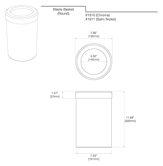 Gatco Small Bathroom Trash Can with Lid, Round 3 Gallon Stainless Steel Wastebasket, Under Sink, Chrome, for Bathroom, Bedroom, Office (1910)