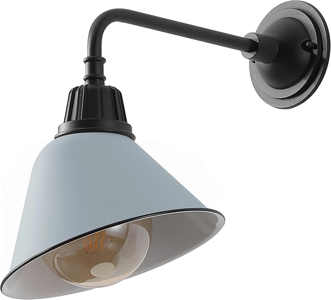 JONATHAN Y JYL7612K Croydon 9.63" 1-Light Farmhouse Industrial Indoor/Outdoor Iron LED Gooseneck Arm Outdoor Sconce for Entryway Lobby Kitchen Bathroom Bedroom Living Room Hallway, Matte Silver Blue