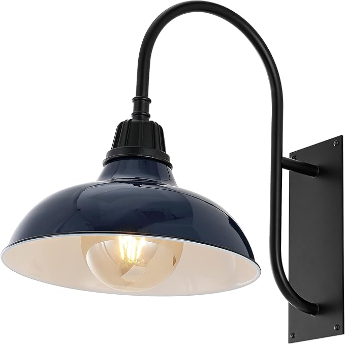 JONATHAN Y JYL7614C Stanley 12.25" 1-Light Farmhouse Industrial Indoor/Outdoor Iron LED Gooseneck Arm Outdoor Sconce Metal Bowl Shade Vintage Cottage Rustic Porch Patio Yard Barn, Navy