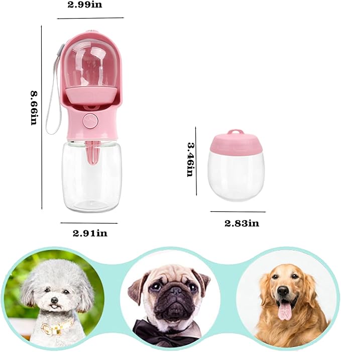 11oz Portable Dog Water Bottle with 6oz Food Container - Leakproof Travel Dispenser for Cats, Dogs & Service Animals, Dog Walking Accessories-Blue