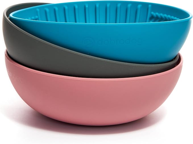 Slow Feeder Dog Lick Bowl 2in1 Elevated Set – Silicone Mat with Suction & Raised Stand, Puzzle Design Slows Eating, Anti-Bloat Interactive Dish, Dishwasher Safe, Gray