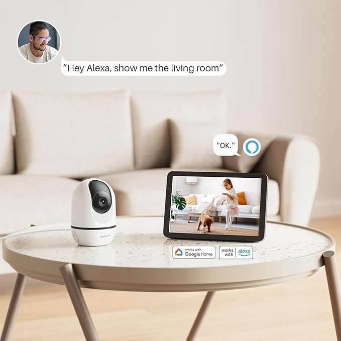 WUUK 4MP Indoor Security Camera, Pan Tilt Cam for Baby Monitor, Wi-Fi Home Security Pet Camera for Dog or Cat, Motion Detection & Tracking, Night Vision, 2-Way Audio, Compatible with Alexa & Google