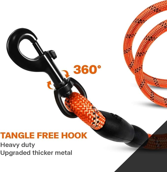 Taglory Rope Dog Leash 6 FT with Comfortable Padded Handle, Highly Reflective Threads Leash for Small Dogs, 3/8 inch, Orange