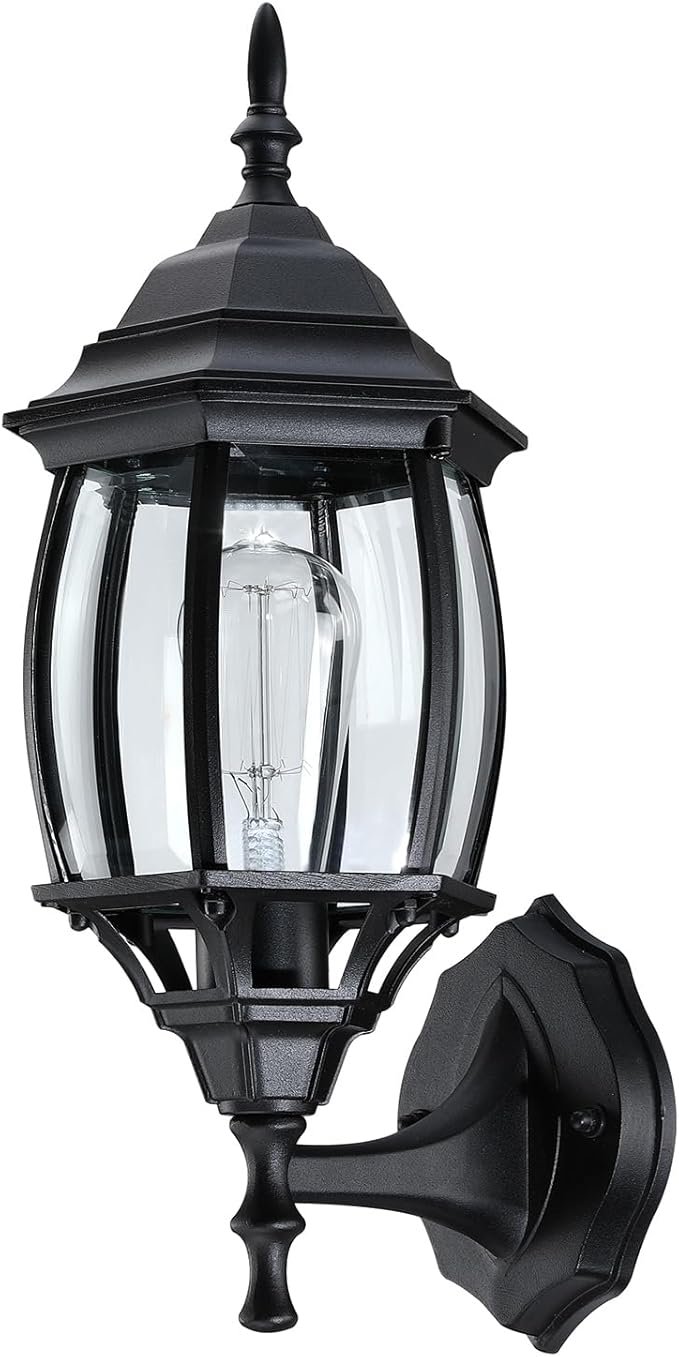 2 Pack Black Outdoor Wall Lights - 16.8 Inch Garage Side Light for House, Metal and Glass Wall Lantern Sconce, Vintage Outside Porch Light for Front Door,Porch,Balcony,E26 Base