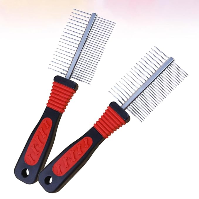 2pcs Double-row Stainless Steel Pet Grooming Combs for Dogs and Puppies, Fine Pin Hair Cleaning Tool for Dog Hair Care and Shedding Control