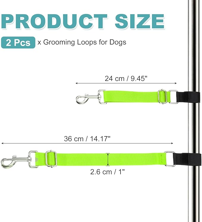 Dog Grooming Loop, Dog Grooming Harness Table Arm Accessories Adjustable Secure Stable Extender Bathing Restraint Leashes (Fluorescent Green, 2 Pcs), for Pet Bathing