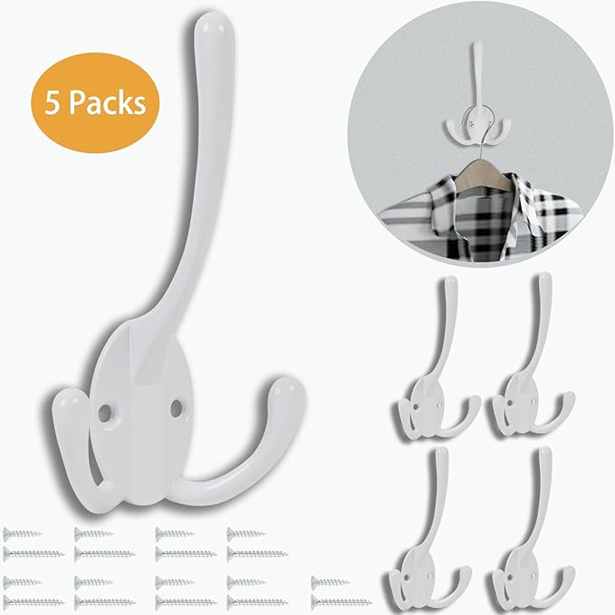 Wall Mounted Coat Hooks 5 Pack Heavy Duty Black Hardware Robe Hooks Decorative for Single Hanging Coats Towel Cubicle Classroom Kitchen Bath Backpack Hat Hook