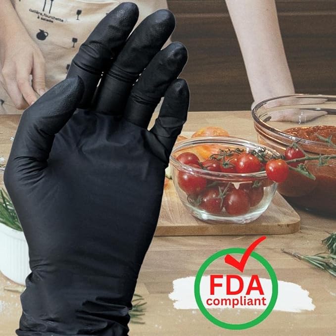 PackagingSuppliesByMail PSBM Black Nitrile Disposable Gloves, 1000 Count, Textured Fingertips, Latex and Powder Free