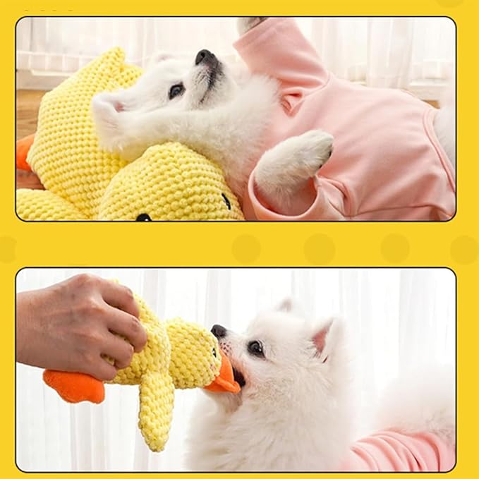 Anti-Destructive Pet Anxiety Relief Duck Toy, Calming Duck Toy for Dogs, Yellow Duck Dog Toy with Quack Sound, Soft Plush Stuffed Calming Duck Pillow for Puppy Keep Busy (M)