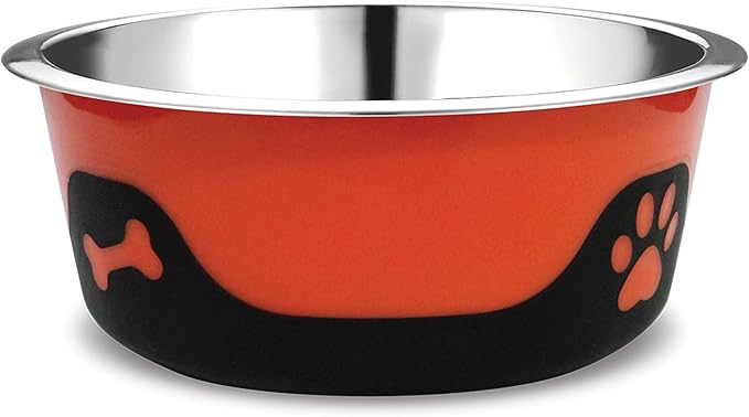 Thermocool Insulated Stainless Steel Pet Bowl - 16 Oz (Medium) Non-Slip Feeding Dish Reduces Sliding & Spills, Keeps Water Cold & Food Warm, Dishwasher Safe (Orange)
