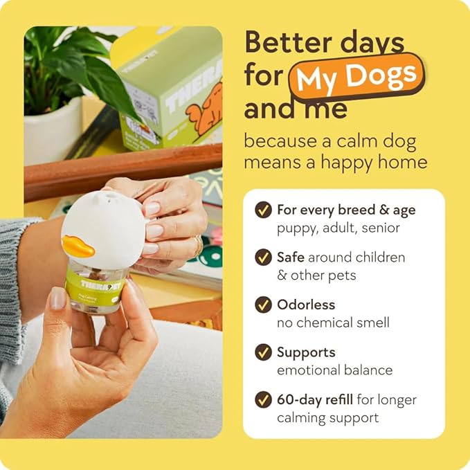 TherapetMD Dog Calming Diffuser Refill Kit (2-Pack, 60-Day Supply) Dog Pheromone Refills for Stress, Separation, Pee Accidents, Barking, & Destructive Behaviors. Use with TheraPet MD Diffuser Only