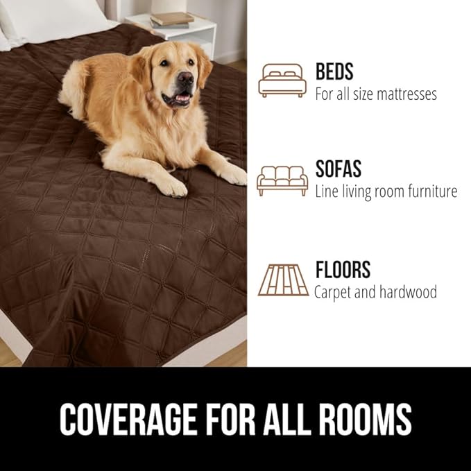 GORILLA GRIP Waterproof Dog Blanket, 68x82 Couch Cover for Dogs Washable, Protects Sofa, Furniture, Crate, Car, RV Essentials Pet Supplies, Tear and Slip Resistant Leakproof Cushion Cover, Brown