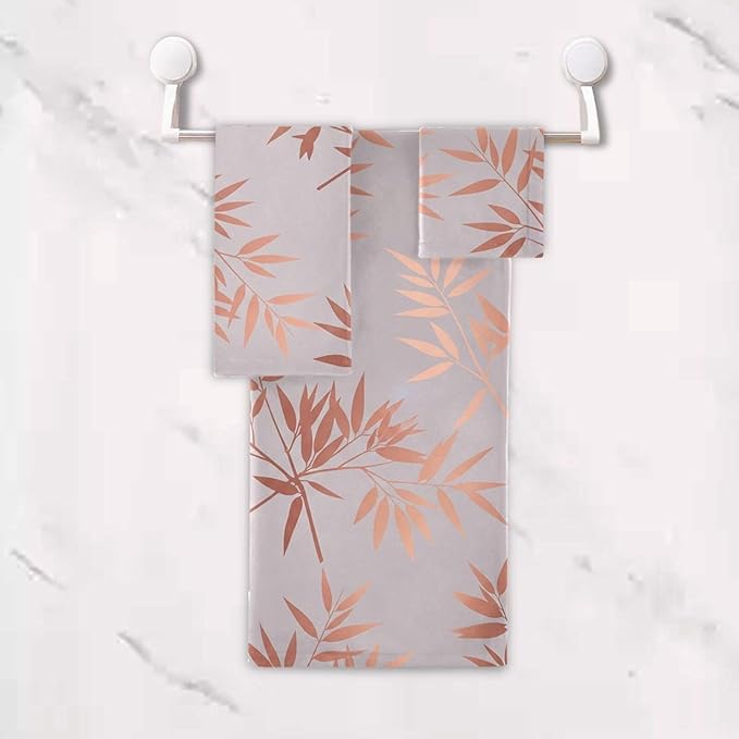 Pfrewn Pink Gold Branches Towels Set of 3 Rose Golden Leaves Art Bathroom Towel Soft Absorbent Bath Hand Towels Washcloth Guest Towel Sets Bathroom Decorations
