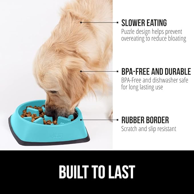 Gorilla Grip Dog Bowl Set of 2 and Slow Feeder Dog Bowl, Pet Bowls 2 Cups Stainless Steel, Pet Bowls 2 Cups Prevent Overeating, Both in Turquoise, 2 Item Bundle