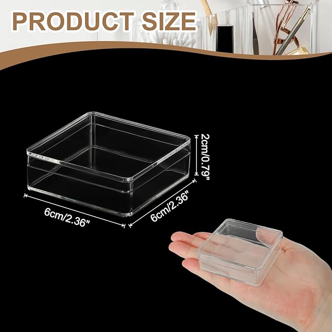 Acrylic Box with Lid, 2.36 x 2.36 x 0.79 in Acrylic Display Case Plastic Square Cube Container Storage Holder Stackable Bins for Cosmetic Collectible Candy Jewelry(2 Pack, Clear)