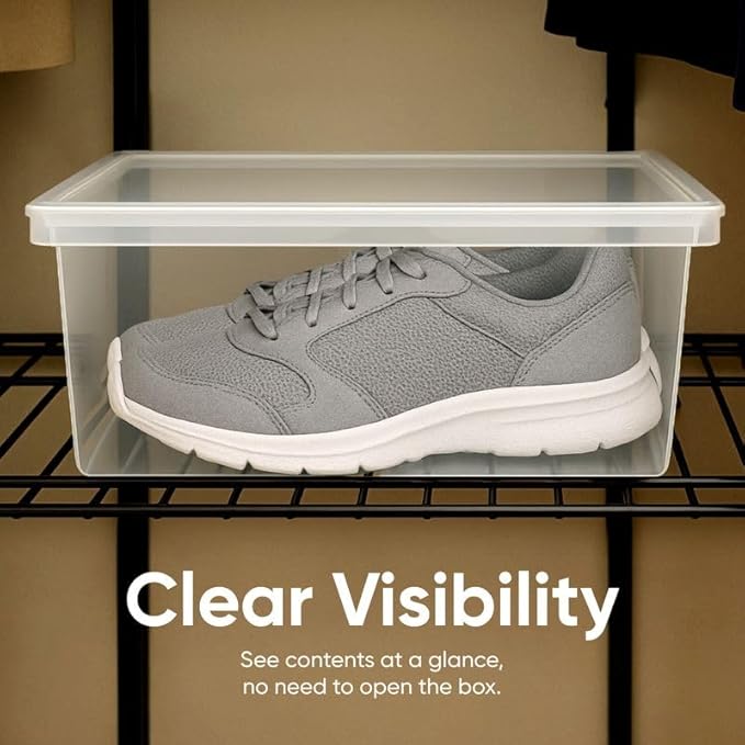 Superio Shoe Box Modern Storage Container 8 Pack - 6.5 Quart/6 Liter, Stackable Plastic Shoe Box Organizer (13.5"L x 8.35"W x 5.2"H)