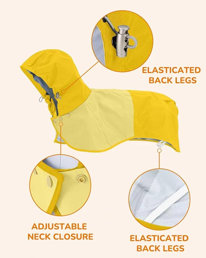 Dog Raincoat, Waterproof Dog Rain Jacket with Hood, Rain Coat for Small Dogs with Leash Hole, Raincoat Extended Dog Poncho Coverage to The Leg, Easy On/Off Rainwear Yellow, XS