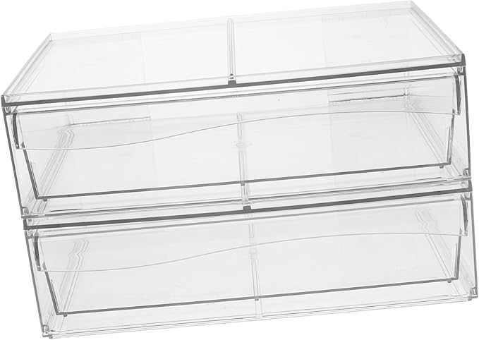 2pcs Acrylic Makeup Storage Drawer Organizers Stackable Desktop Bins for Cosmetics Easy to Clean and Elegant Design for Bathroom Vanity and Desk Organization