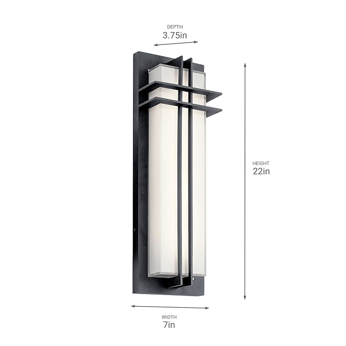 Kichler Manhattan 22" Outdoor LED Wall Light in Textured Black, 1-Light Exterior Wall Sconce with White Glass, ("22" H x 7" W), 49298BKTLED