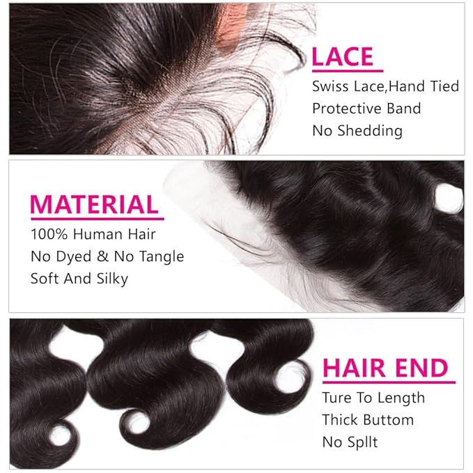 Selina Hair 13x4 Body Wave Hd Lace Closure Human Hair Brzilian Virgin Hair Extensions Pre Plucked with Baby Hair Natural Black 18 Inch