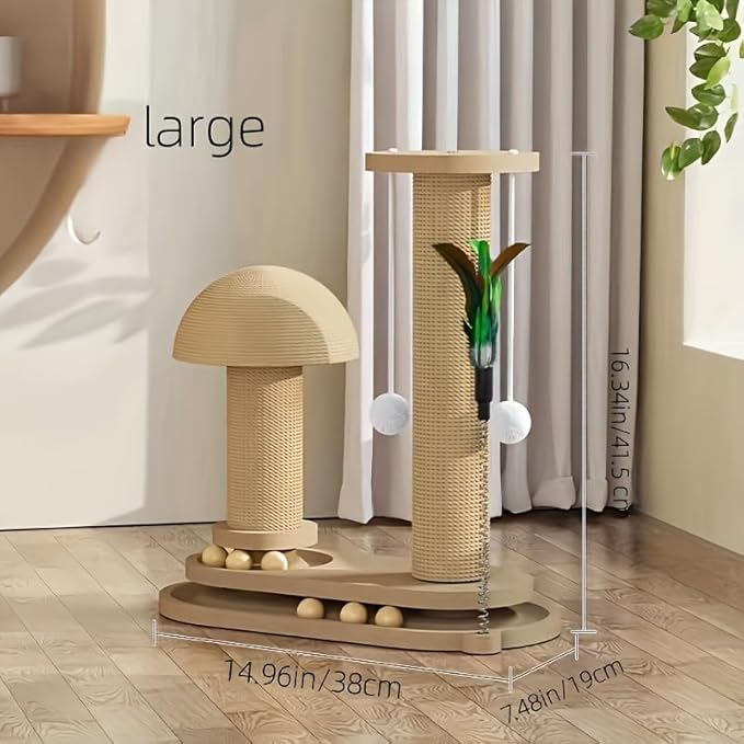 Cat Scratching Post Mushroom Cat Scratcher Scratching Posts for Indoor Cats Adults Sisal Tall Cats Scratch Post with Hanging Ball and Interactive Wooden Ball