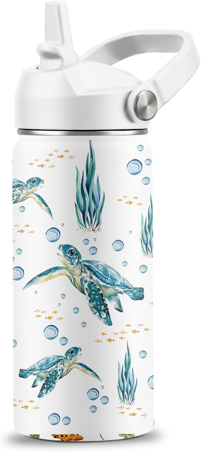 Turtle Gifts for Turtle Lovers, 16 oz Water Bottle with Straw Lid, Stainless Steel Insulated Sea Turtles Tumbler, Ocean Turtles Water Bottle for Turtle Lovers (1pcs)